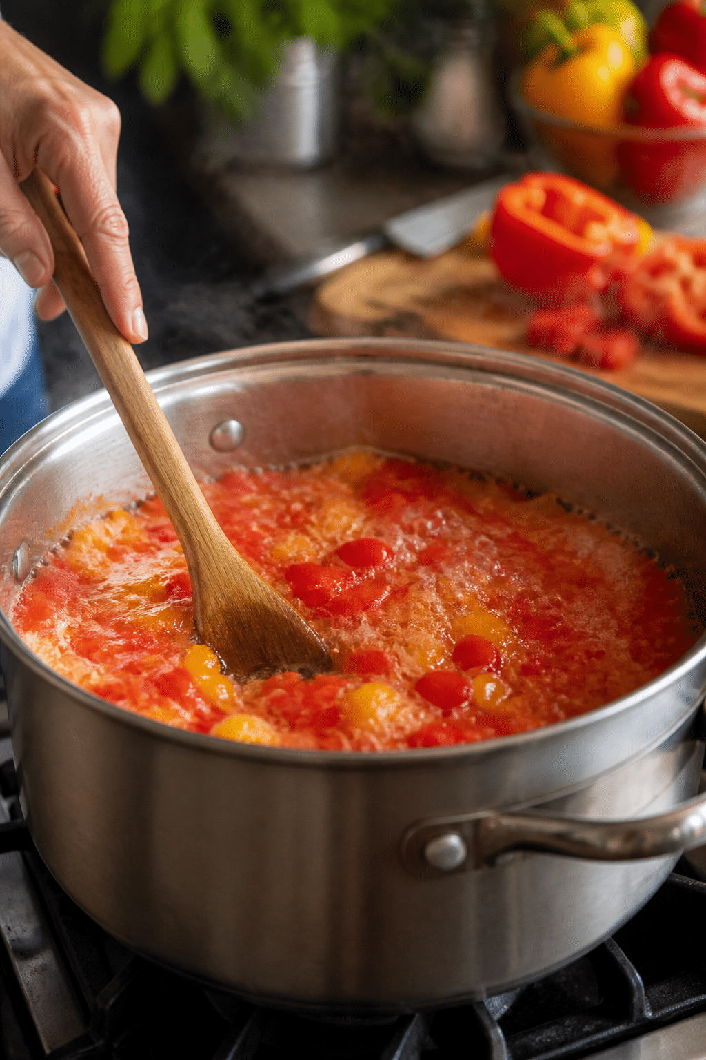 Preparing hot pepper jelly step by step
