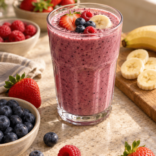berry banana smoothie in a glass