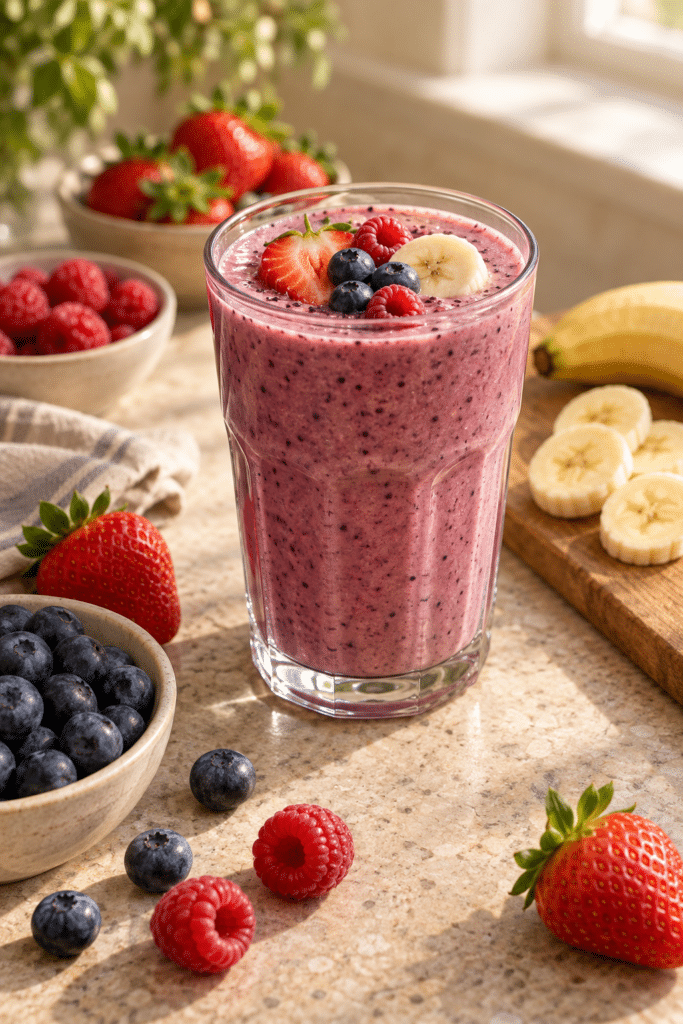 berry banana smoothie in a glass
