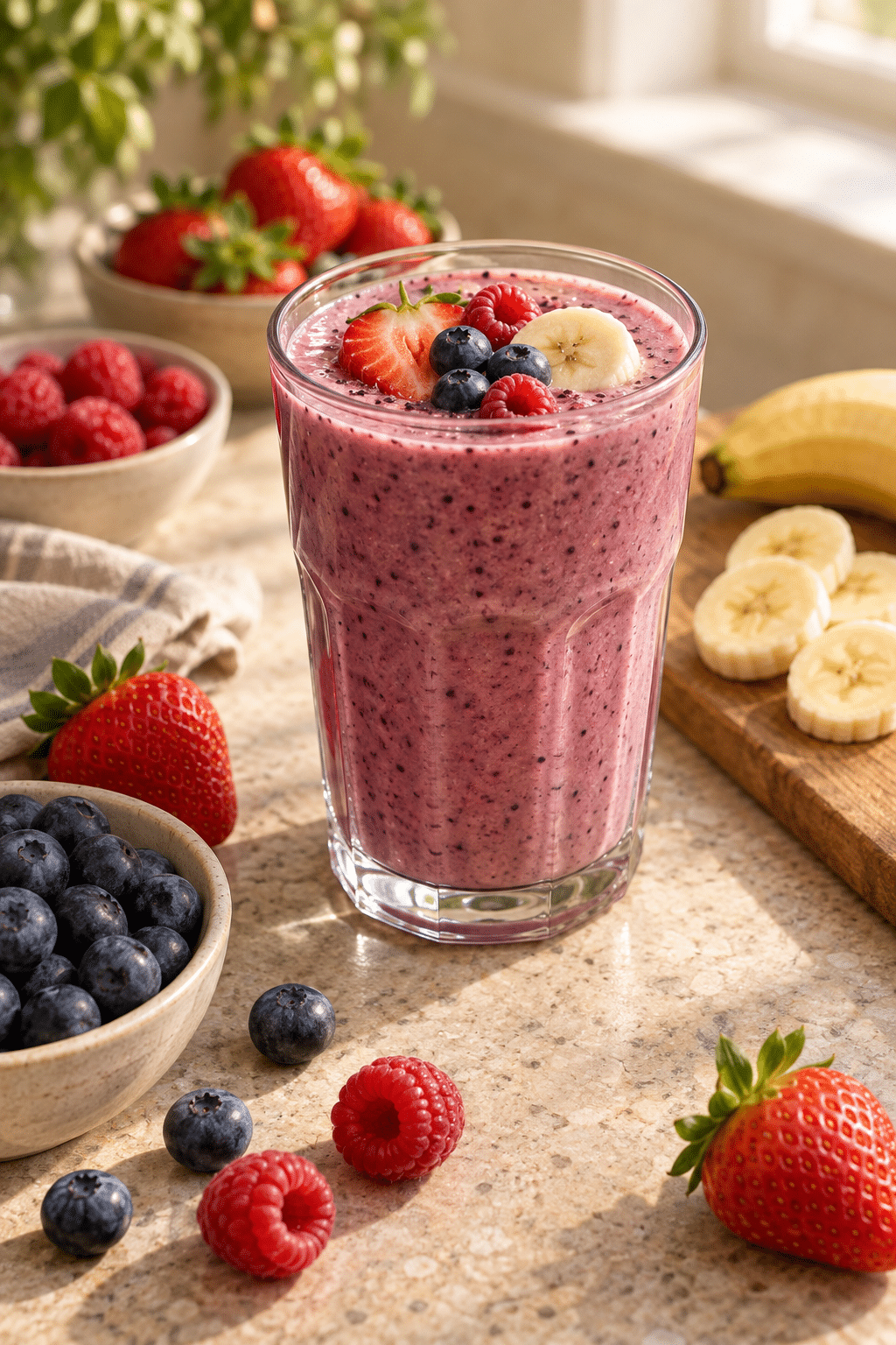 berry banana smoothie in a glass