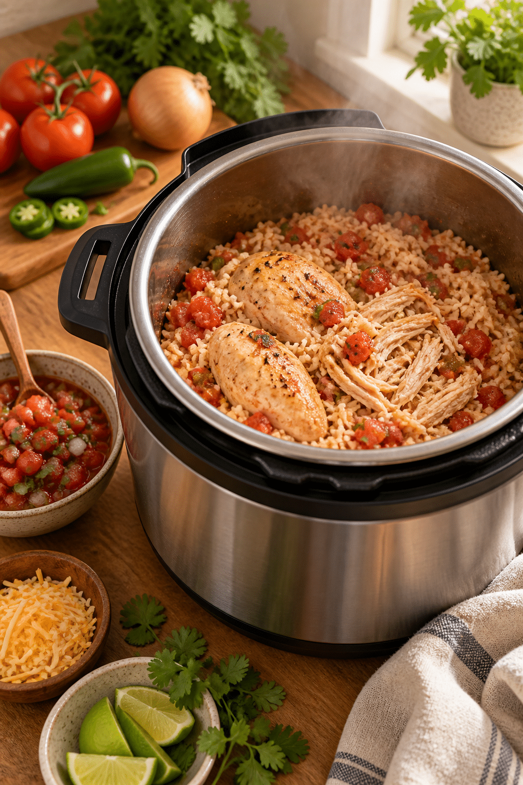 Seasoned chicken and rice cooking for instant pot dinners