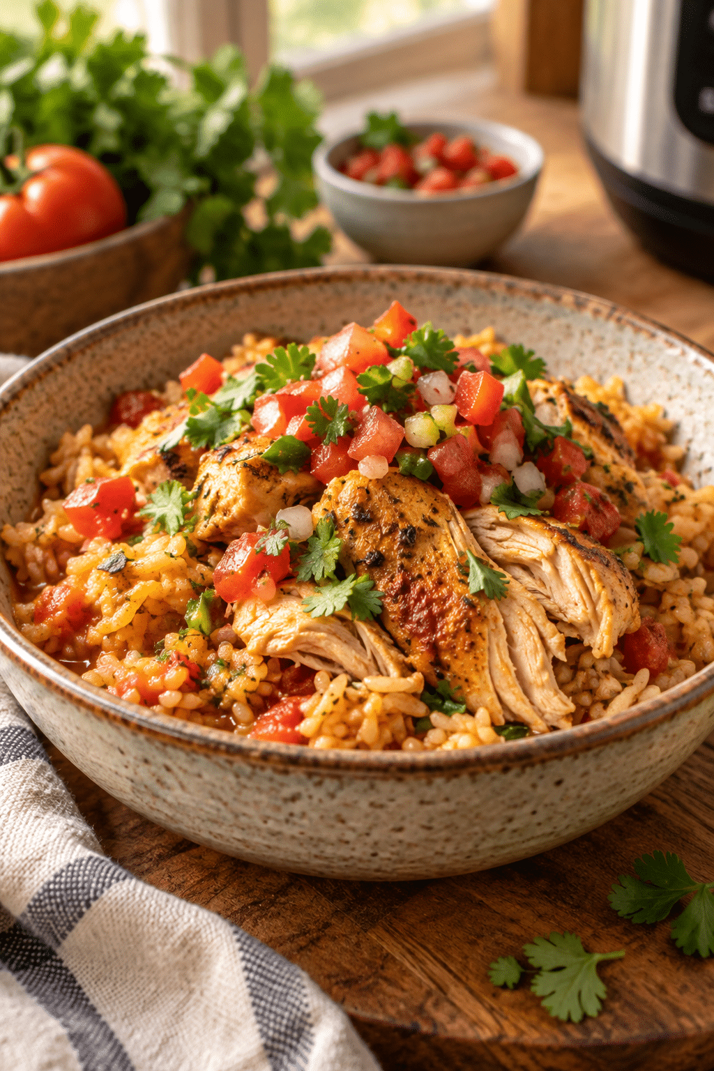 Instant Pot chicken and rice for instant pot dinners served with melted cheddar