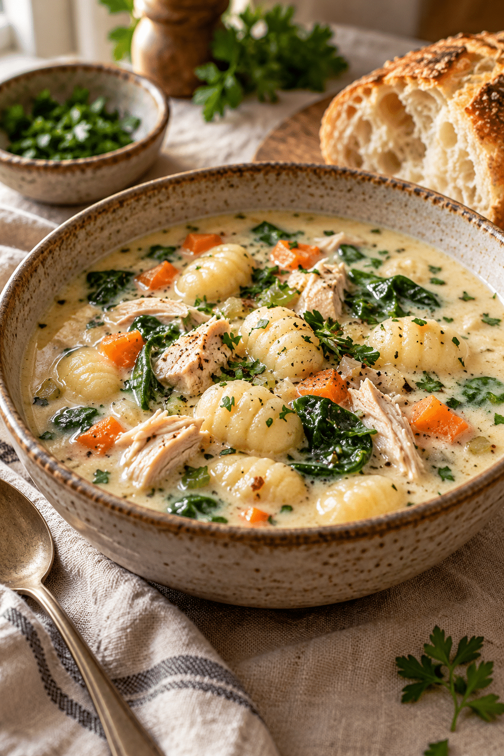 instant pot chicken gnocchi soup served