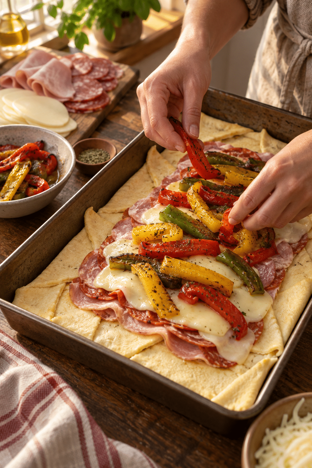 Italian crescent roll sandwich bake preparation