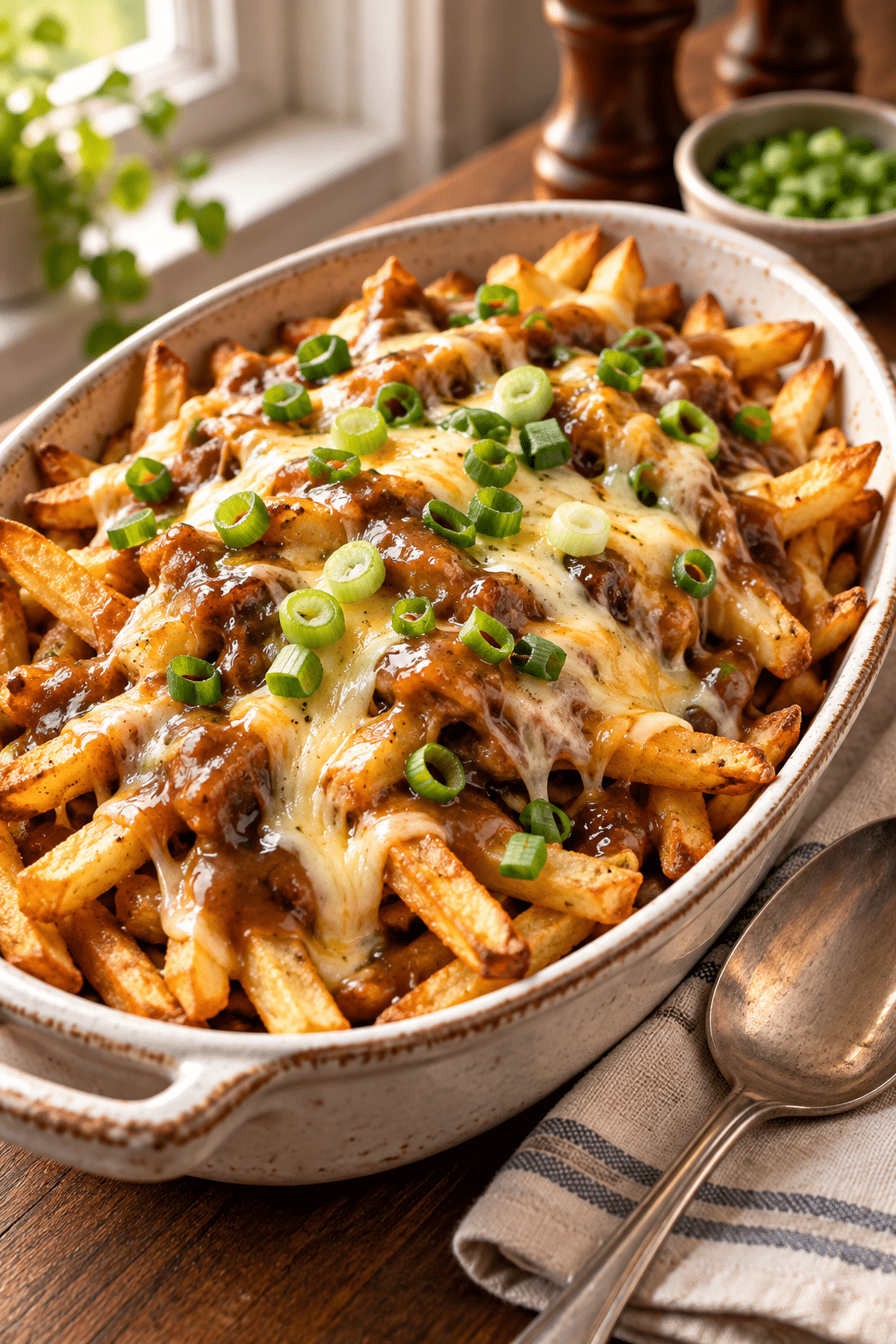 Jersey disco fry dip spooned over hot French fries
