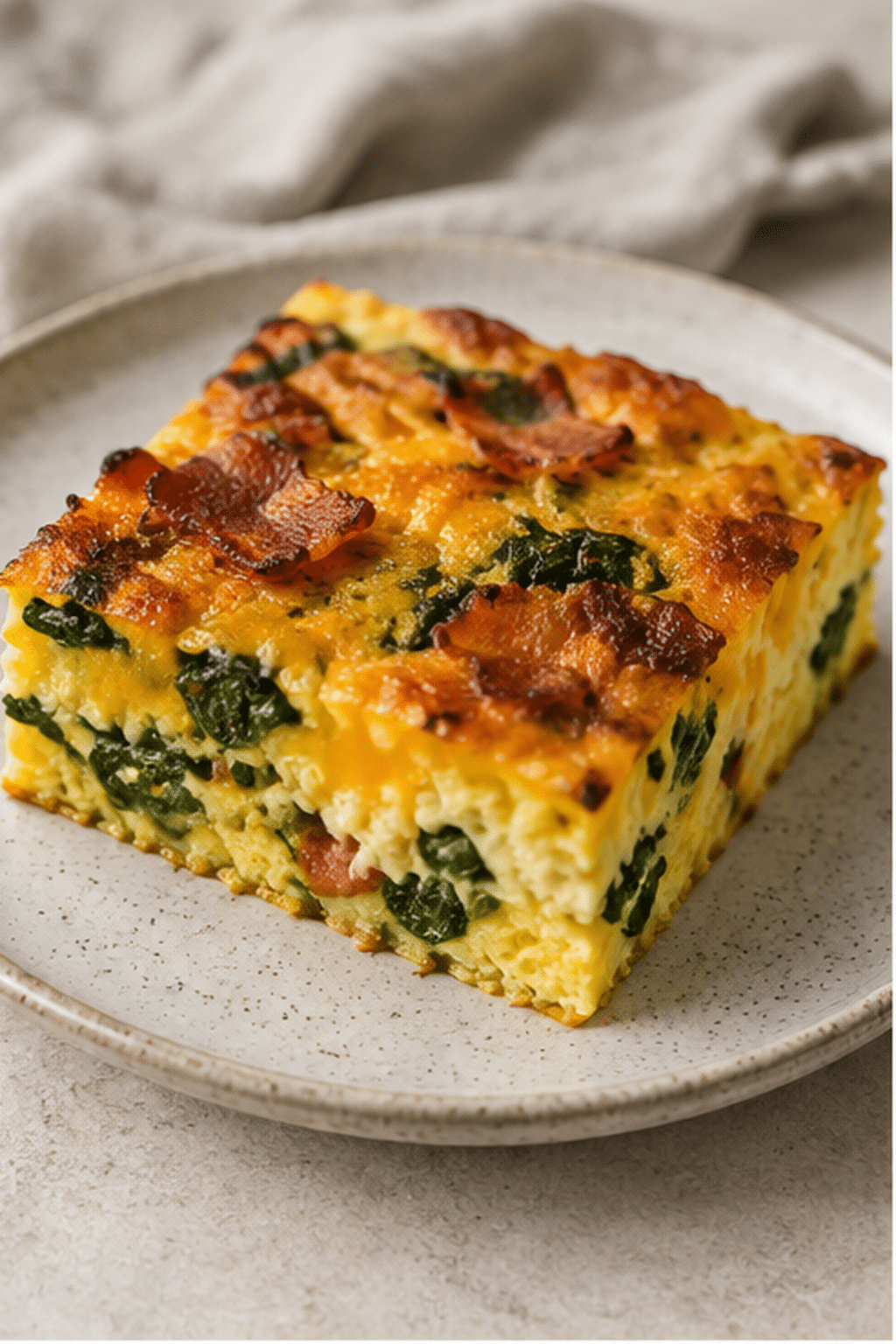 Finished keto breakfast casserole shown close up