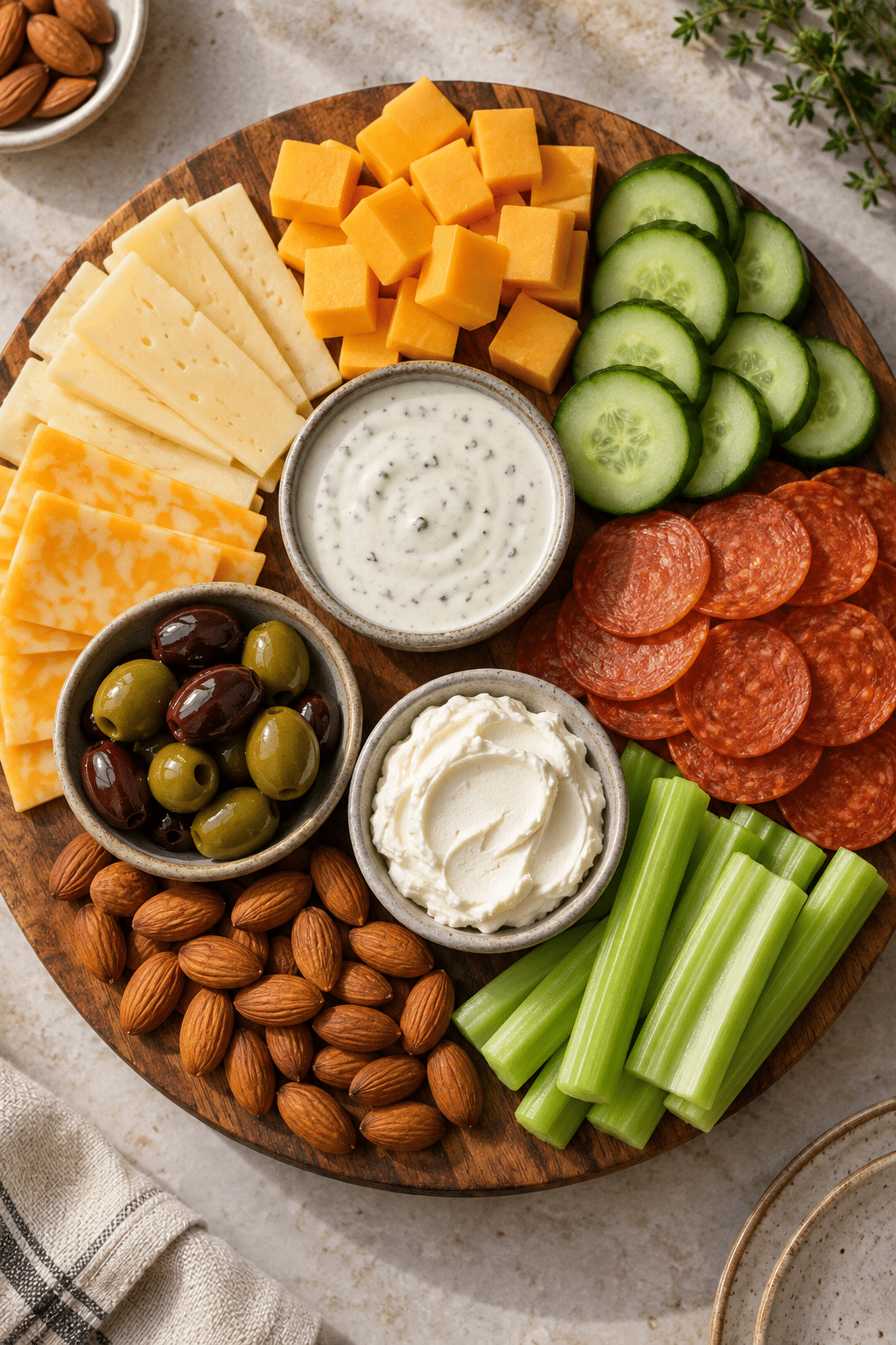 keto snacks arranged step by step on a platter