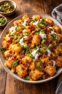 loaded tater tots with bacon and cheddar