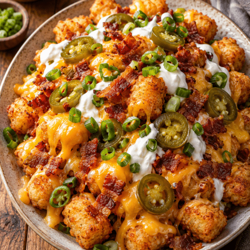 loaded tater tots with bacon and cheddar
