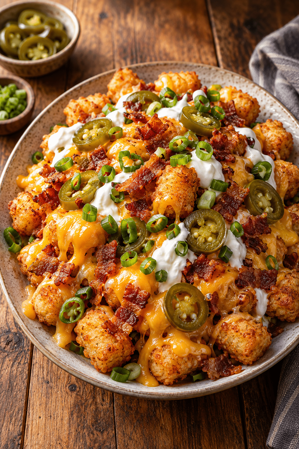 loaded tater tots with bacon and cheddar