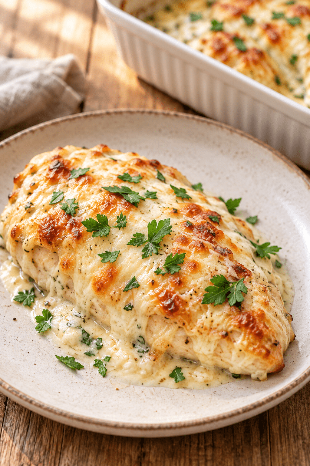 low carb keto garlic parmesan chicken finished dish