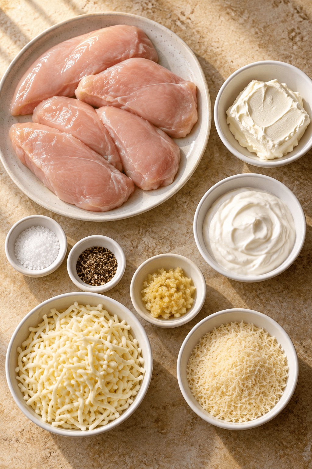 low carb keto garlic parmesan chicken ingredients measured and arranged
