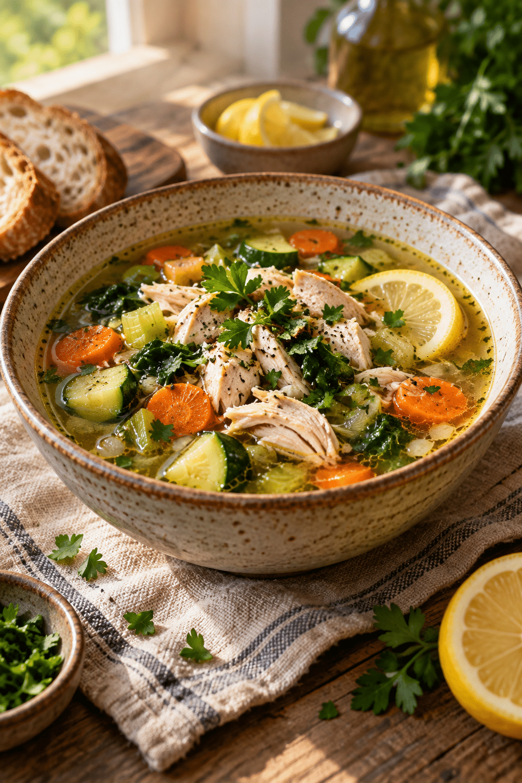 finished low carb soup with chicken and vegetables