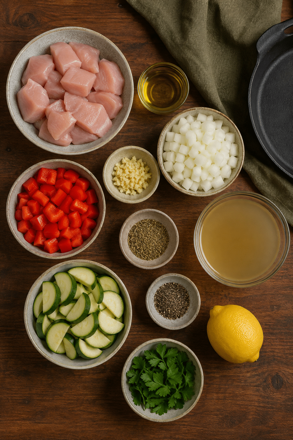 Ingredients for low sodium chicken and vegetable skillet