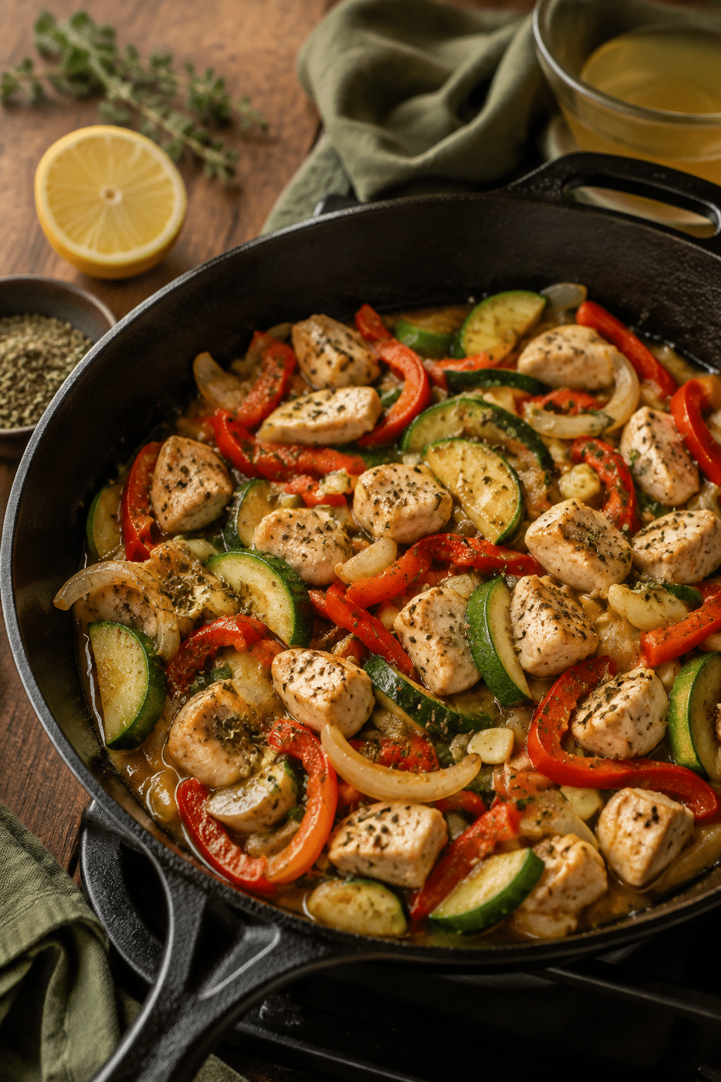 Process step for low sodium chicken and vegetable skillet