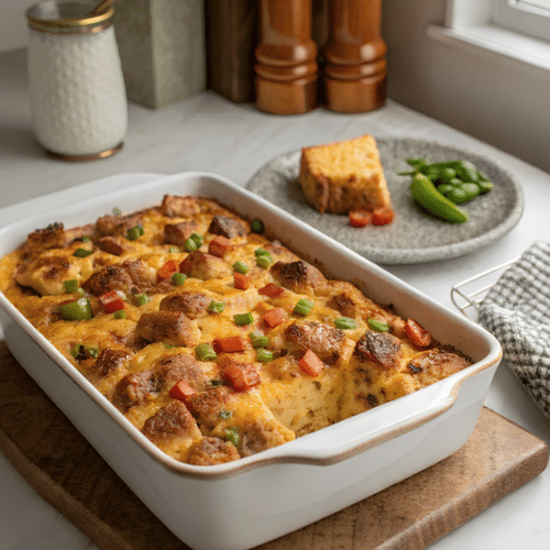 make ahead breakfast casserole baked until golden