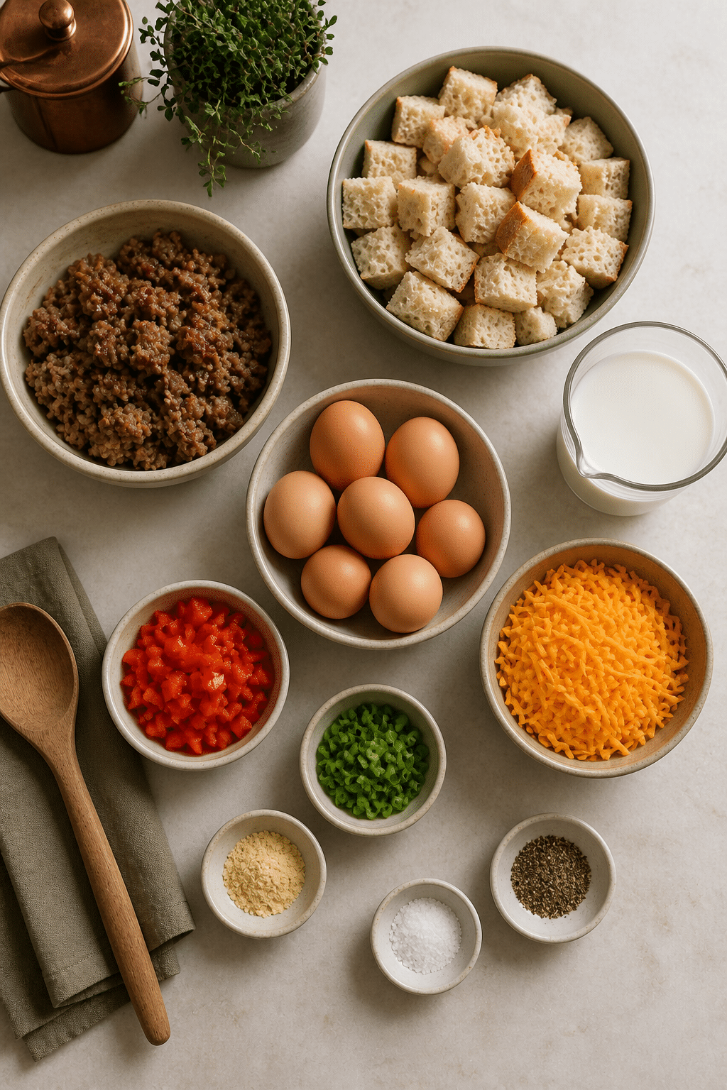 make ahead breakfast casserole ingredients measured and arranged