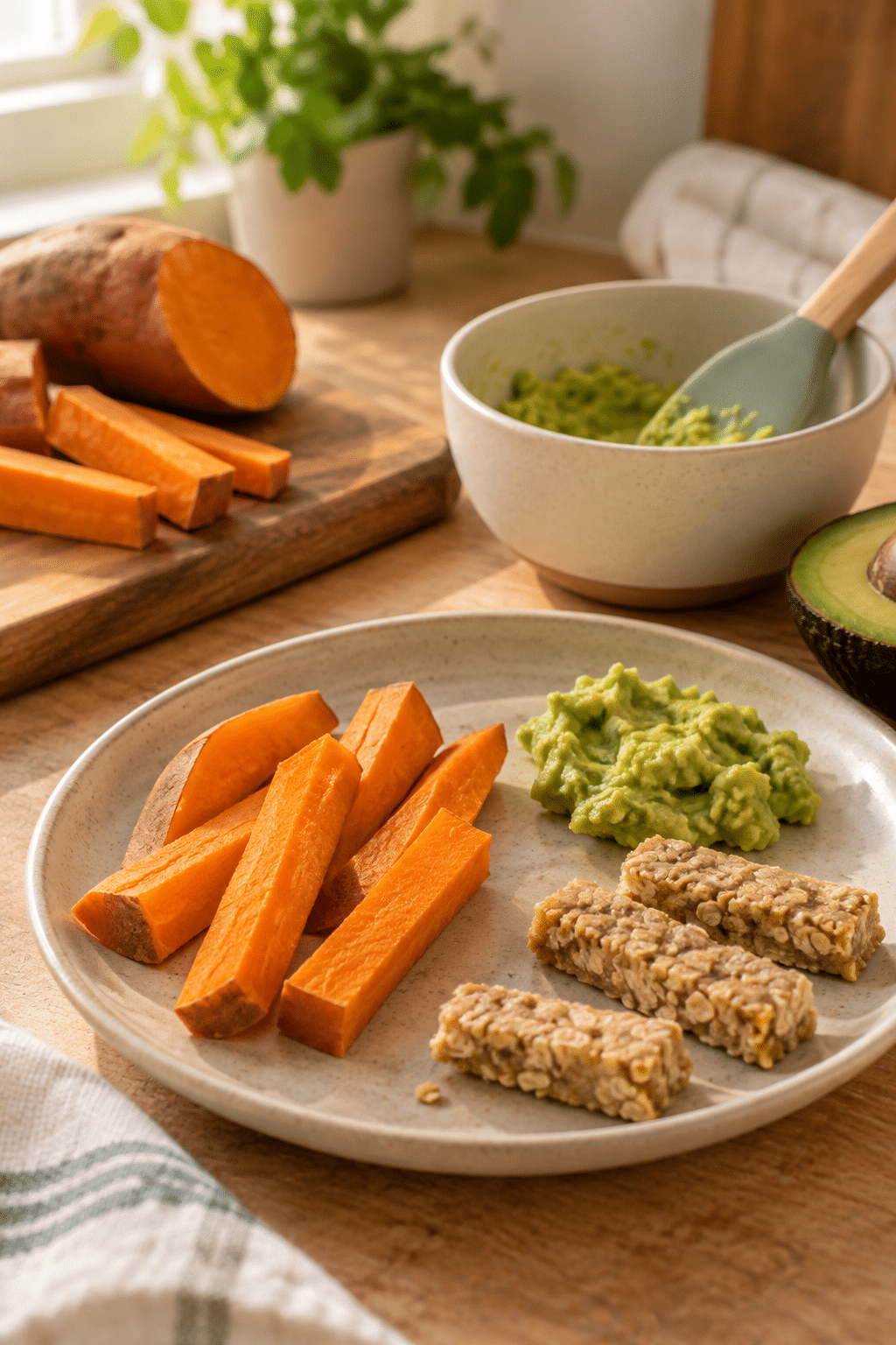 baby snacks being prepared with soft cooked foods