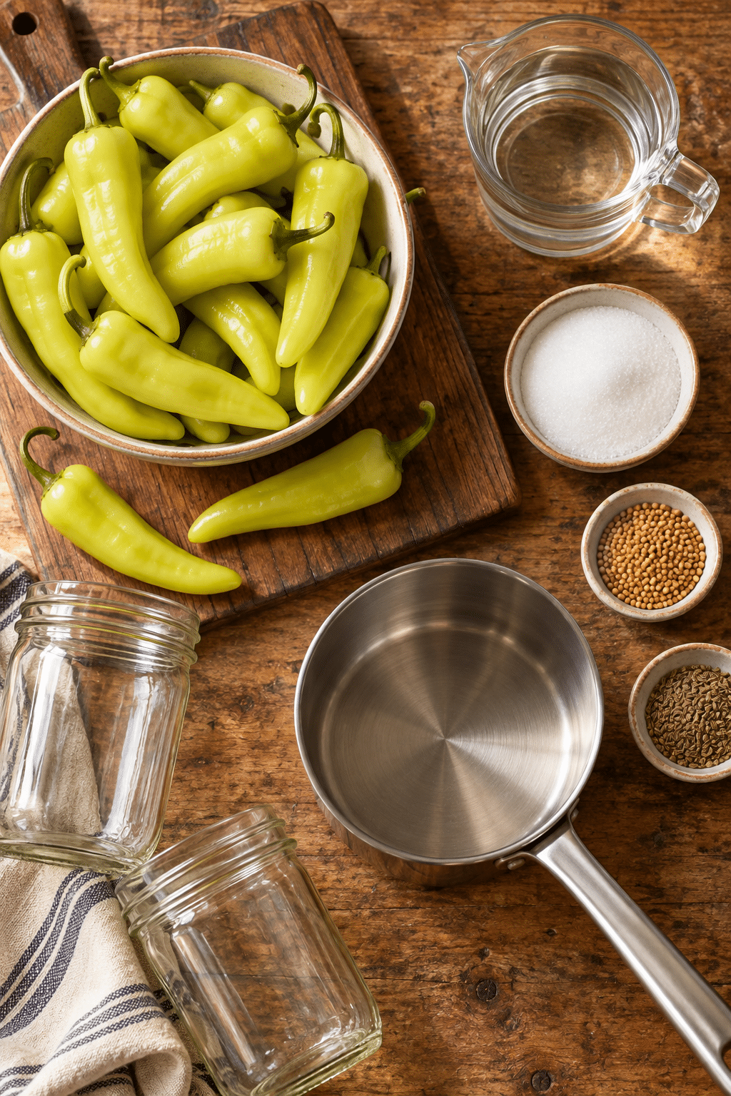 Ingredients for pickled banana peppers
