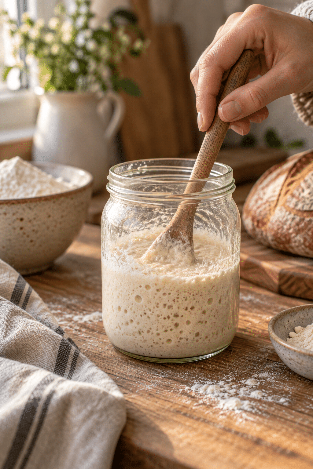 quick sourdough starter with yeast process
