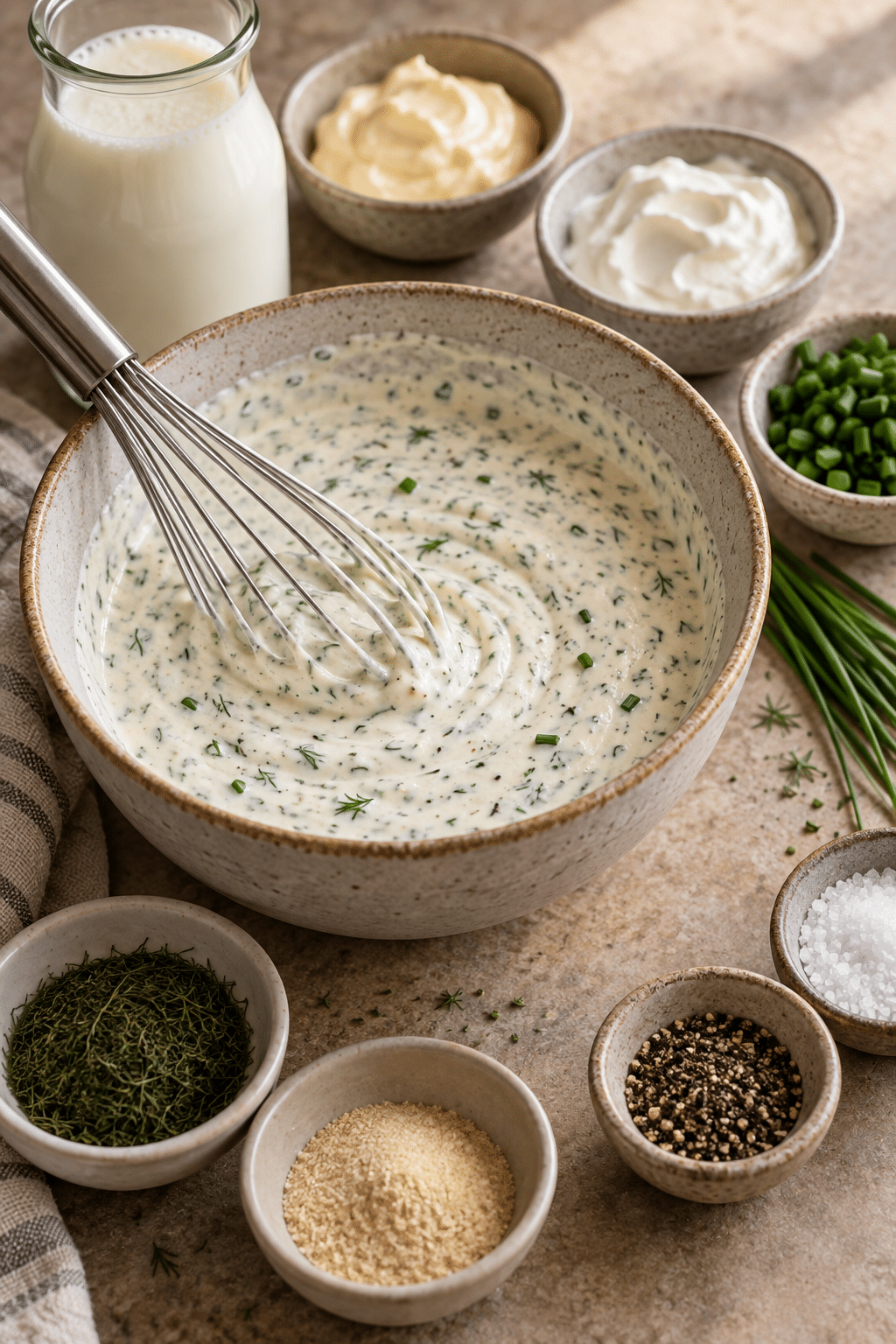 ranch dressing recipe being mixed in a bowl