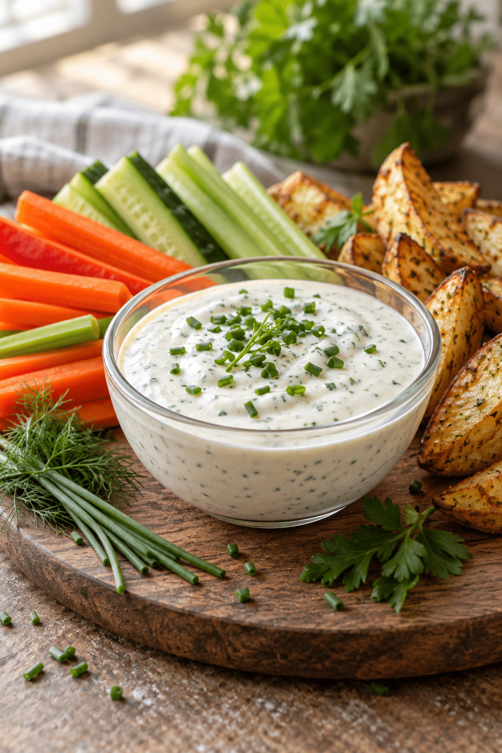 finished ranch dressing recipe served for dipping