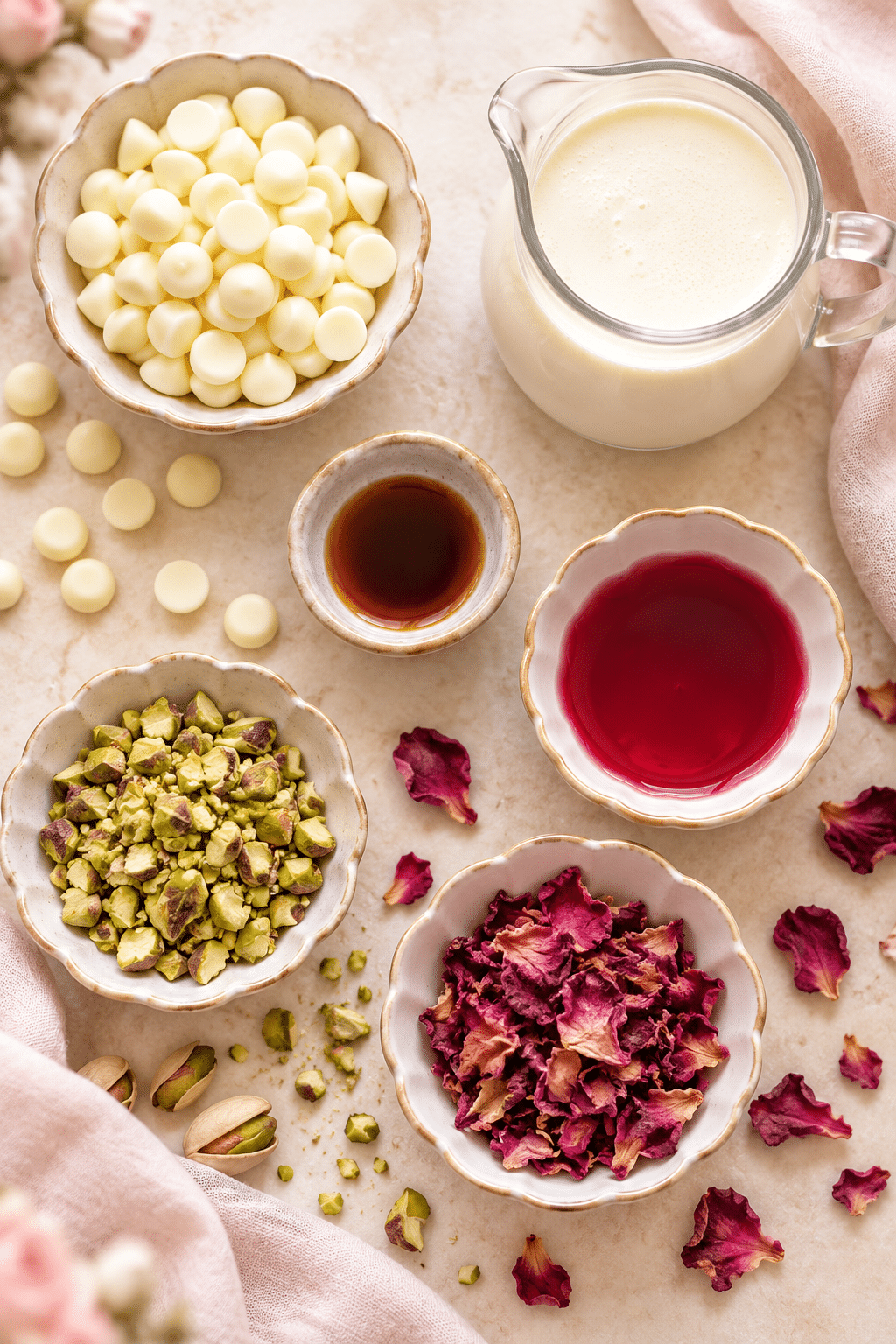 Ingredients for rose milk mousse