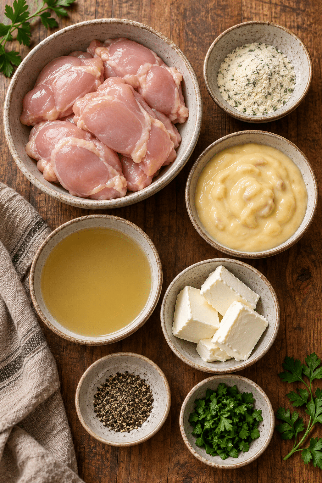 slow cooker creamy ranch chicken ingredients arranged