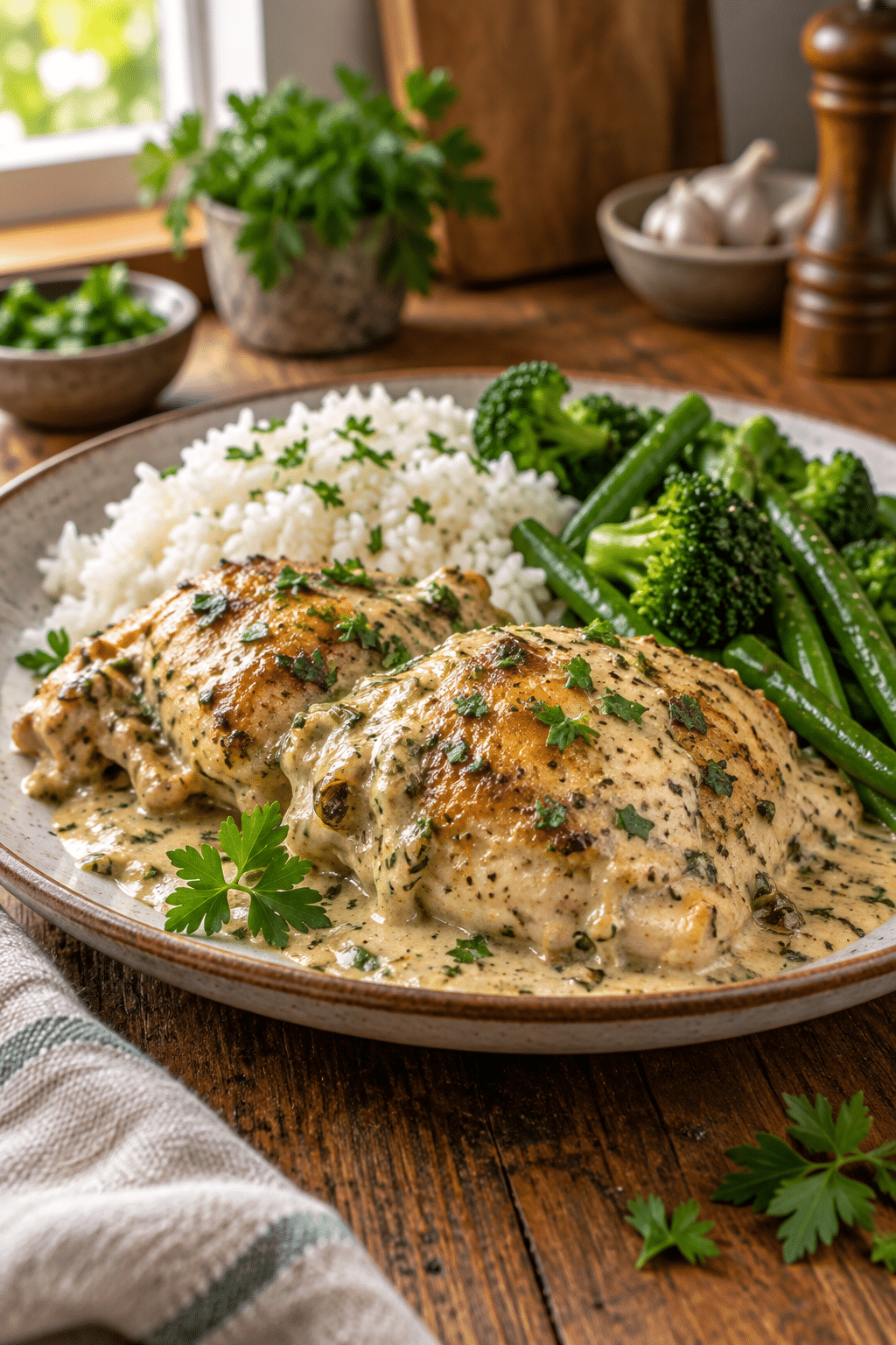 finished slow cooker creamy ranch chicken served for dinner