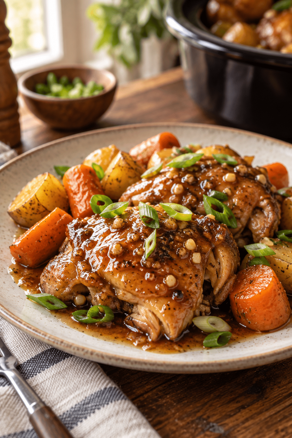 slow cooker dinner recipes honey garlic chicken served