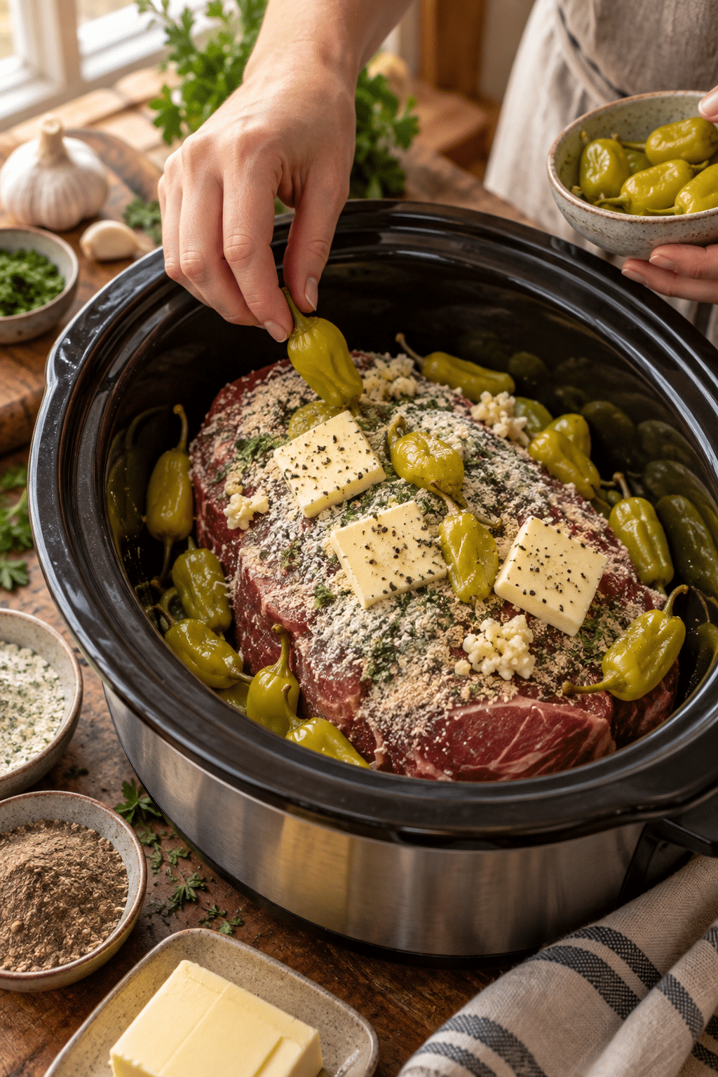 Mississippi pot roast sandwiches being prepared with soft cooked foods