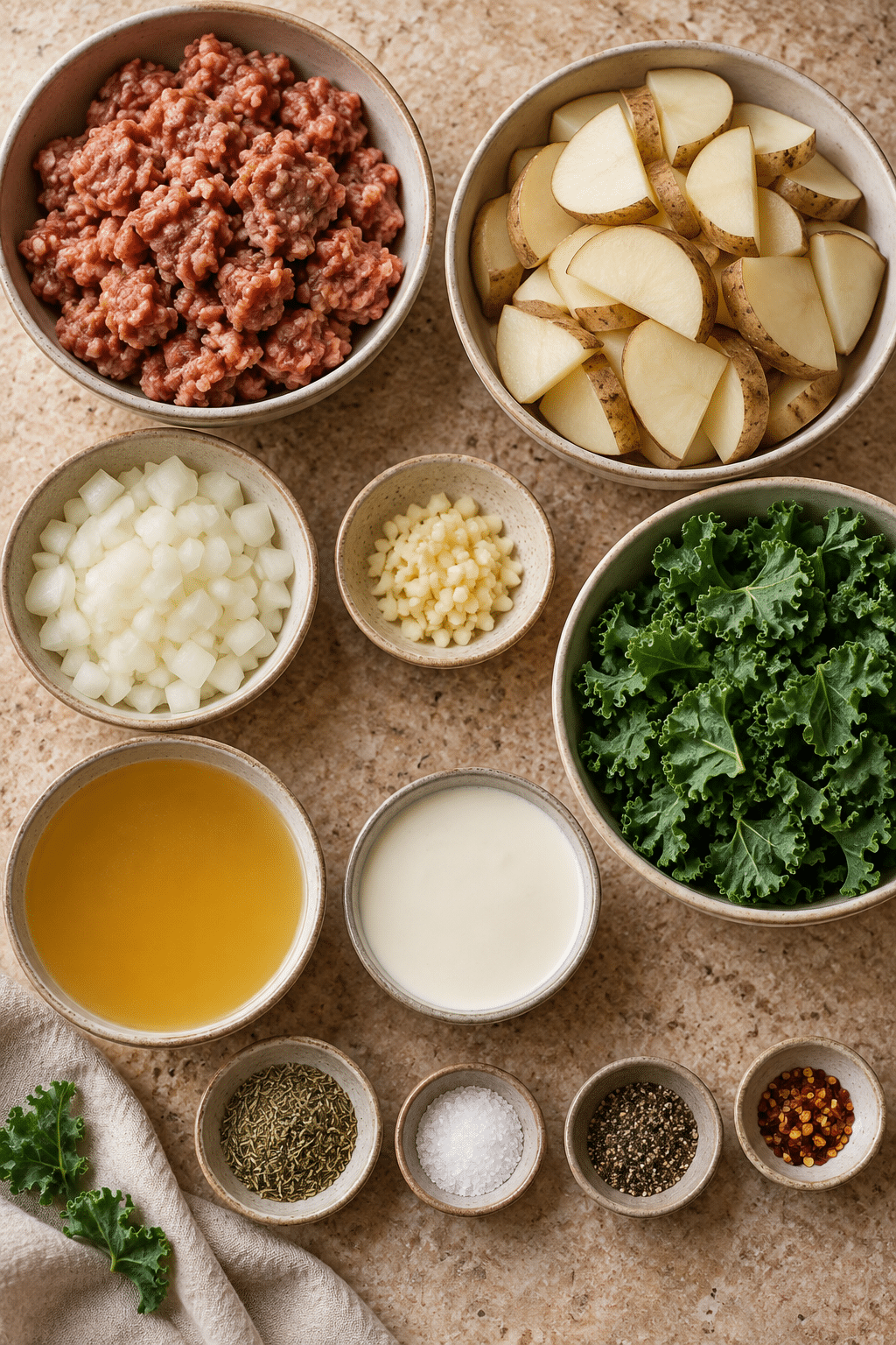 slow cooker zuppa toscana ingredients measured and arranged