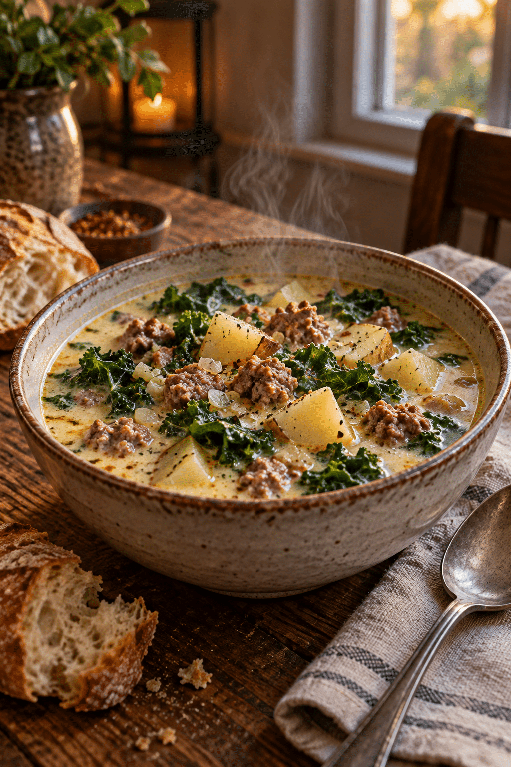 slow cooker zuppa toscana served hot in a bowl