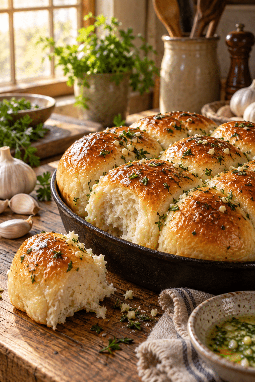 golden garlic bread rolls