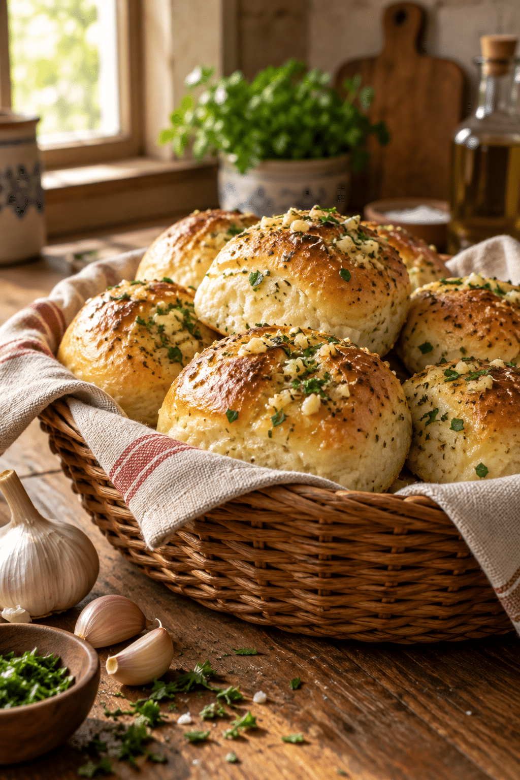 garlic bread rolls dough being shaped