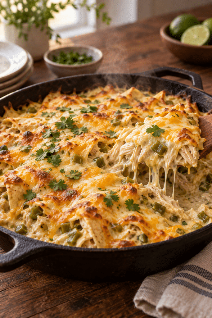 sour cream chicken enchilada skillet in a pan