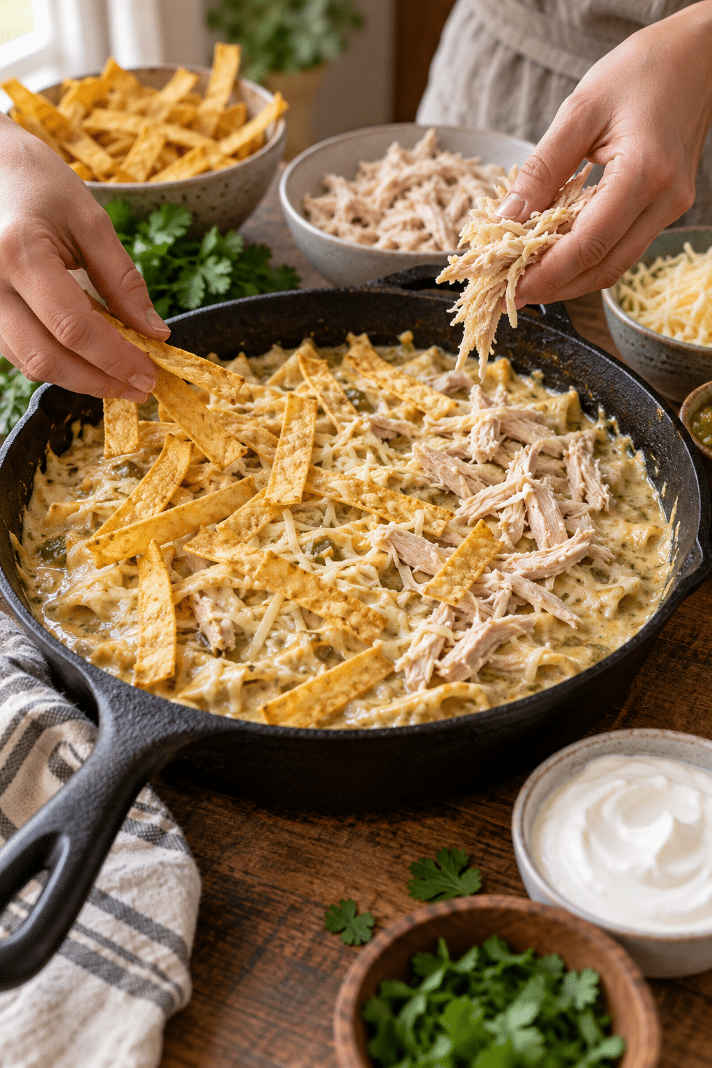 sour cream chicken enchilada skillet preparation