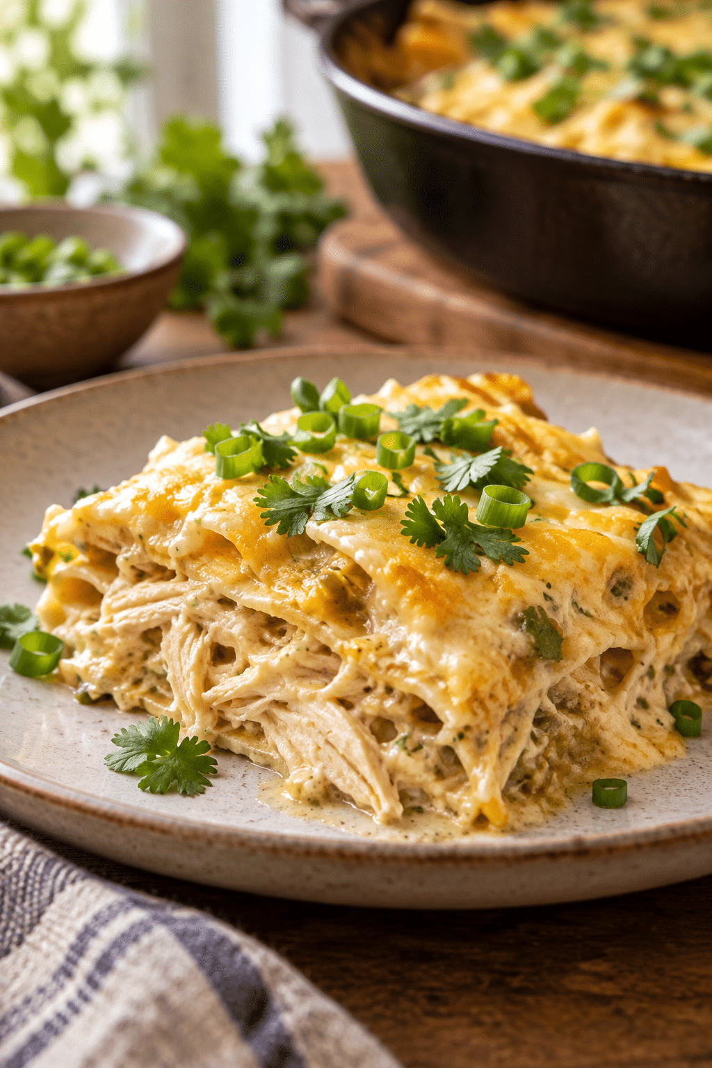 served sour cream chicken enchilada skillet
