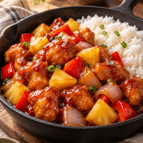 Sweet and sour chicken with pineapple and peppers