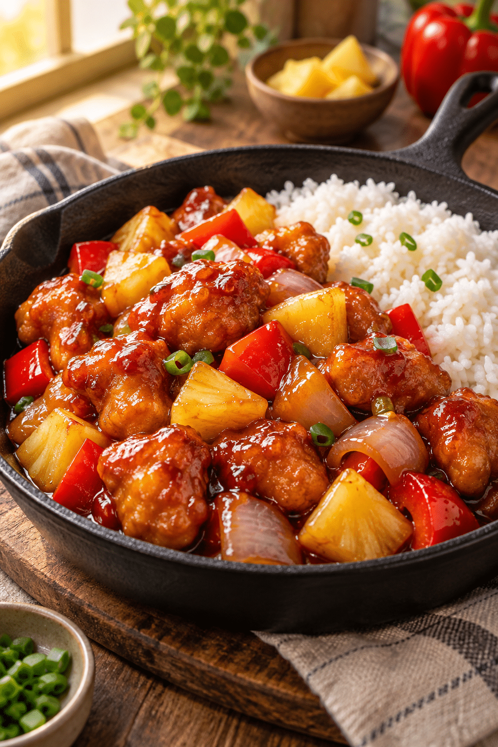 Sweet and sour chicken with pineapple and peppers