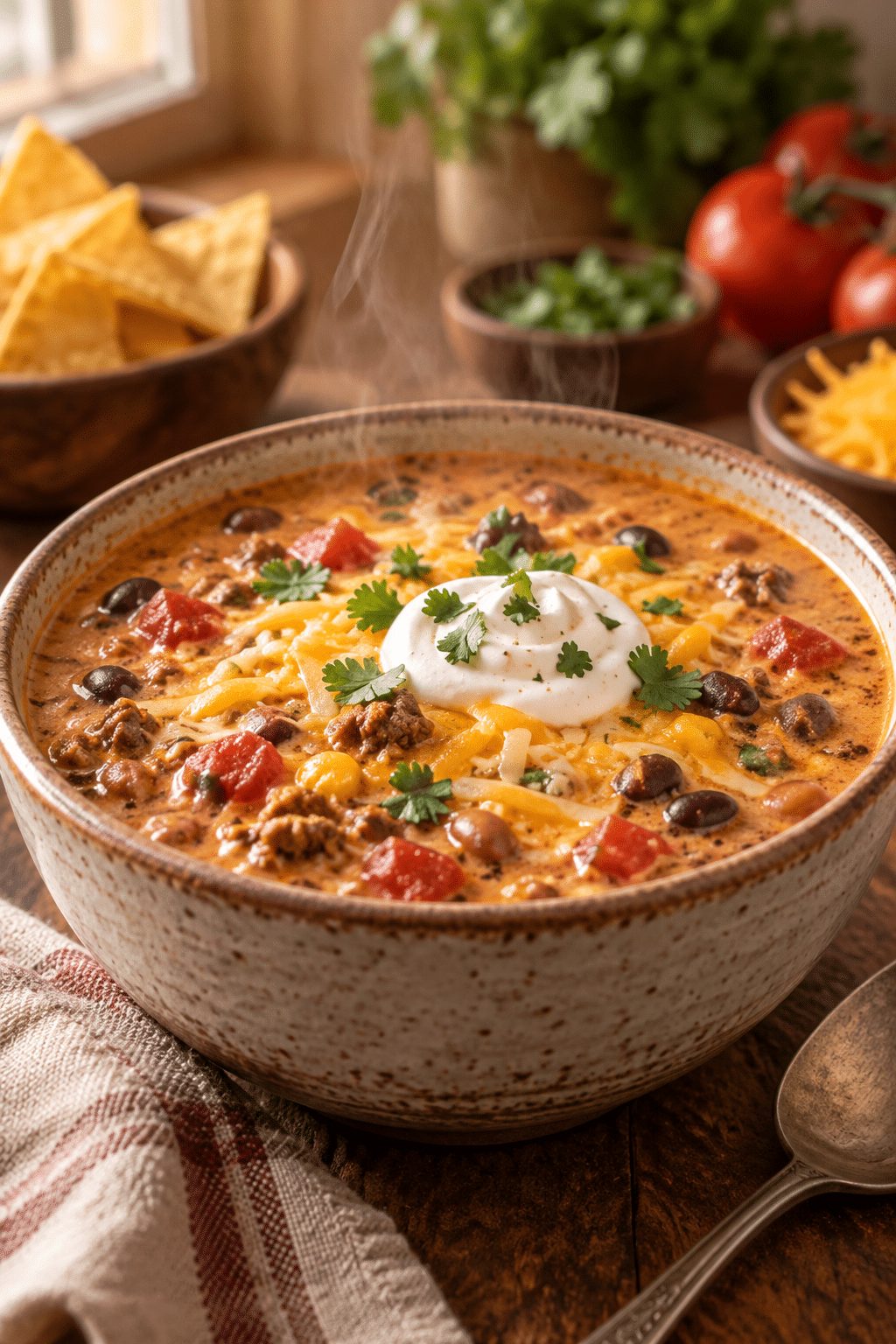 taco soup recipe in a bowl