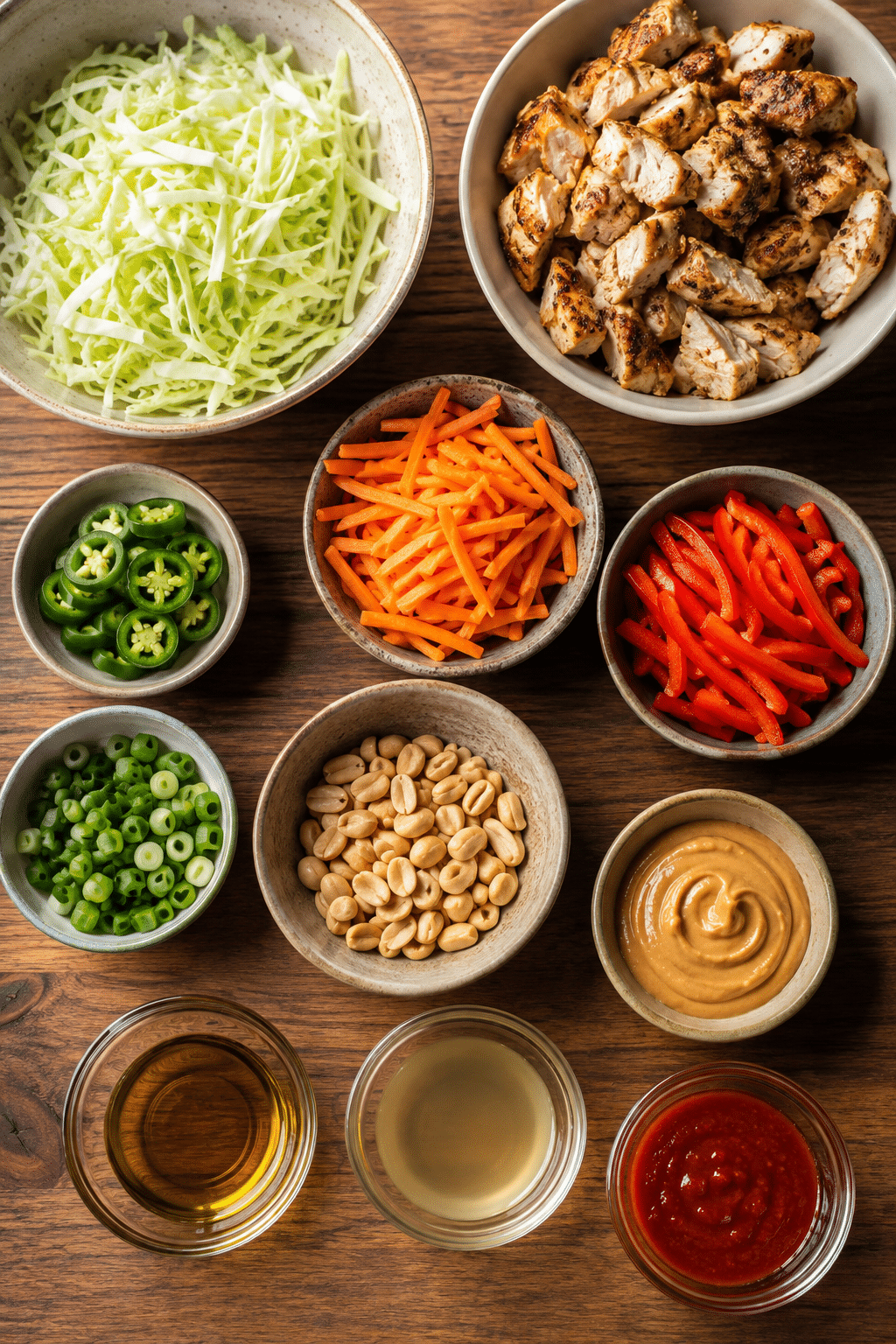 Ingredients measured for Thai chicken salad