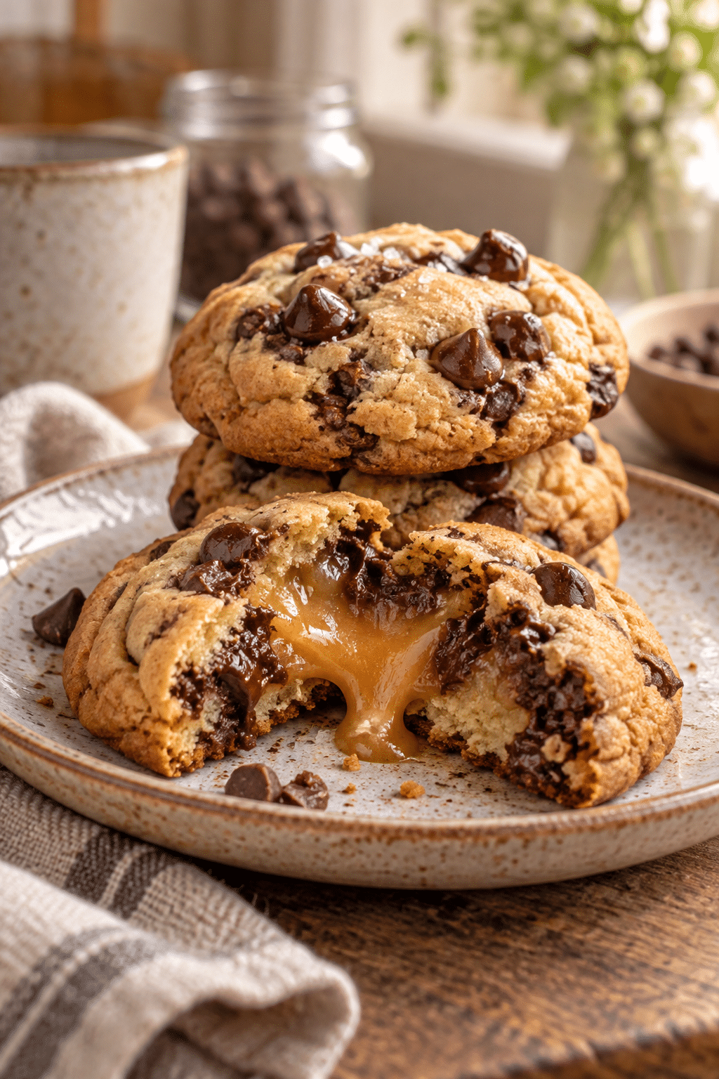 Finished stuffed chocolate chip cookies