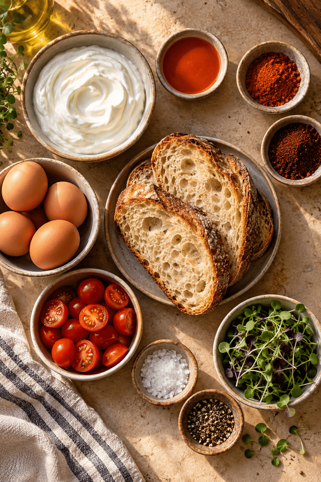 tomato breakfast toast ingredients measured on a counter