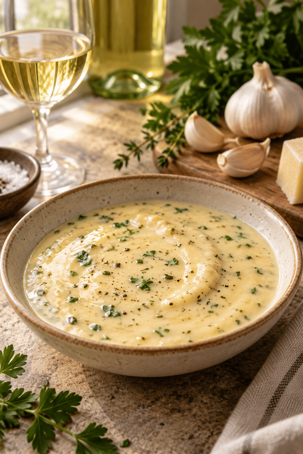 white wine sauce served warm