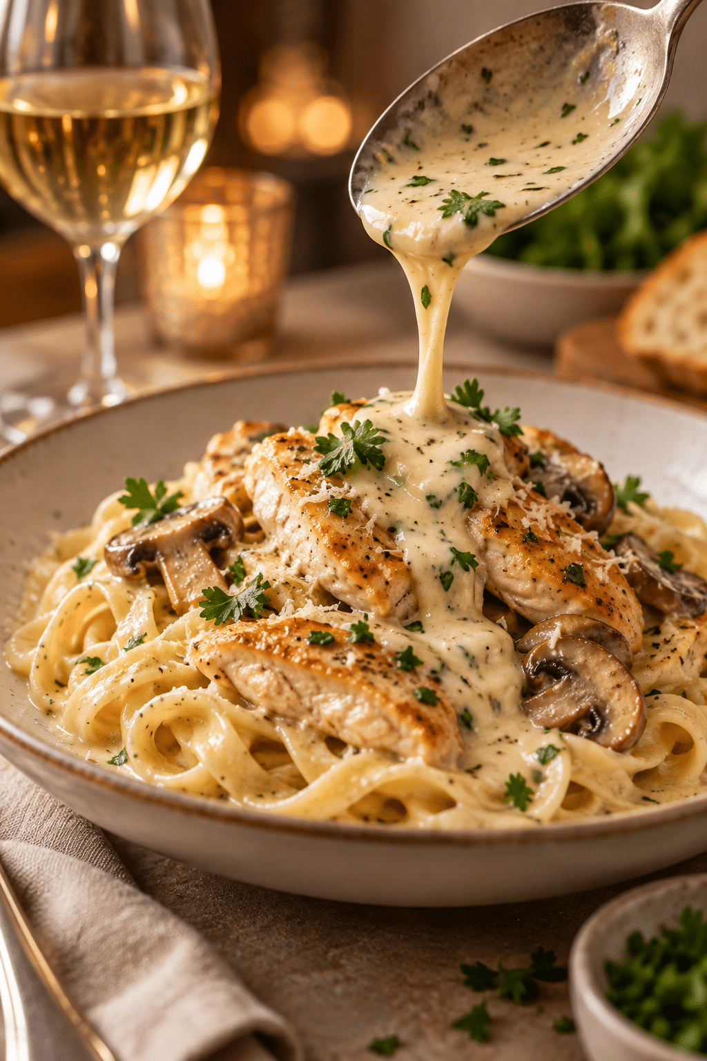 white wine sauce served warm over a finished dinner