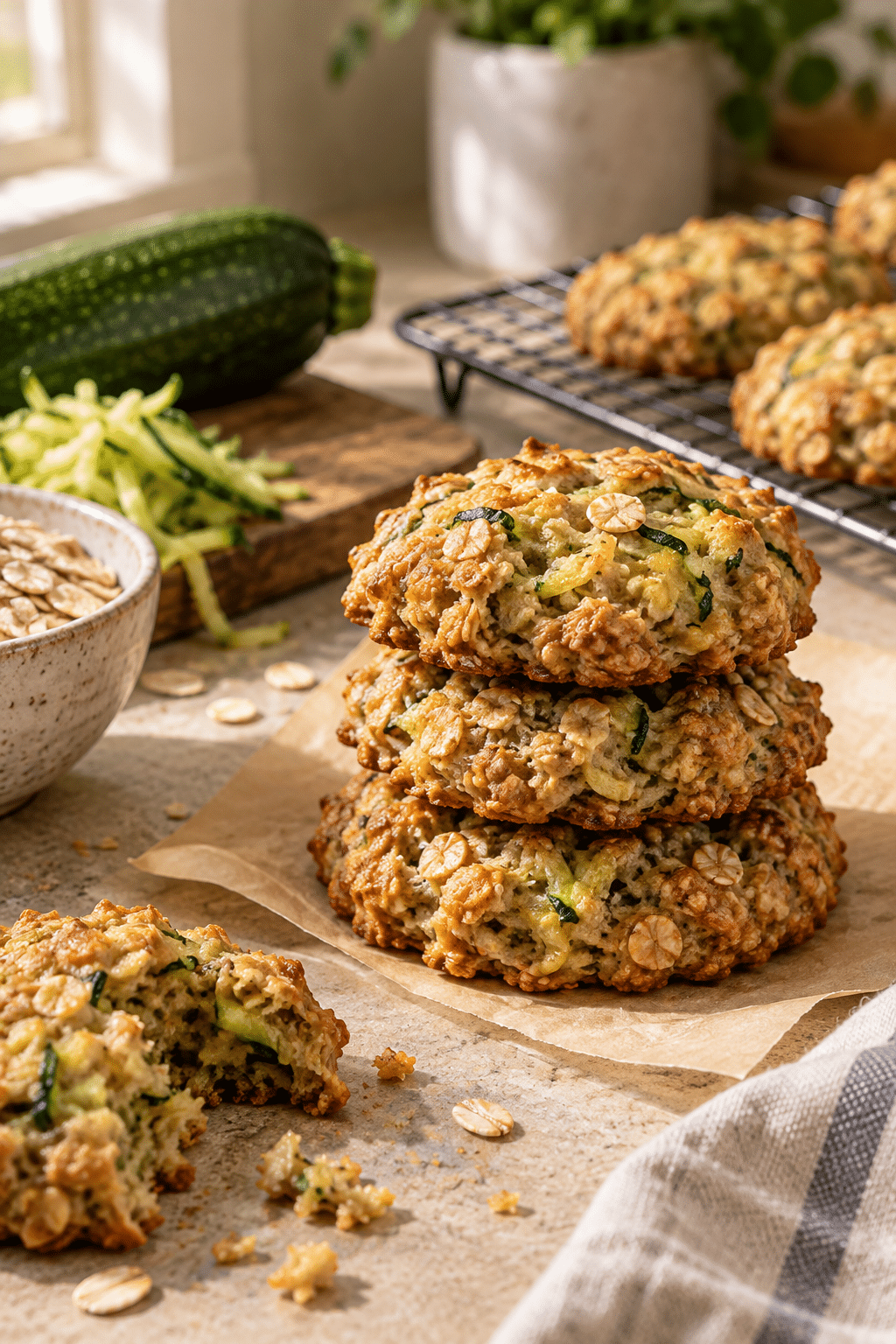 fresh zucchini bread breakfast cookies on a plate