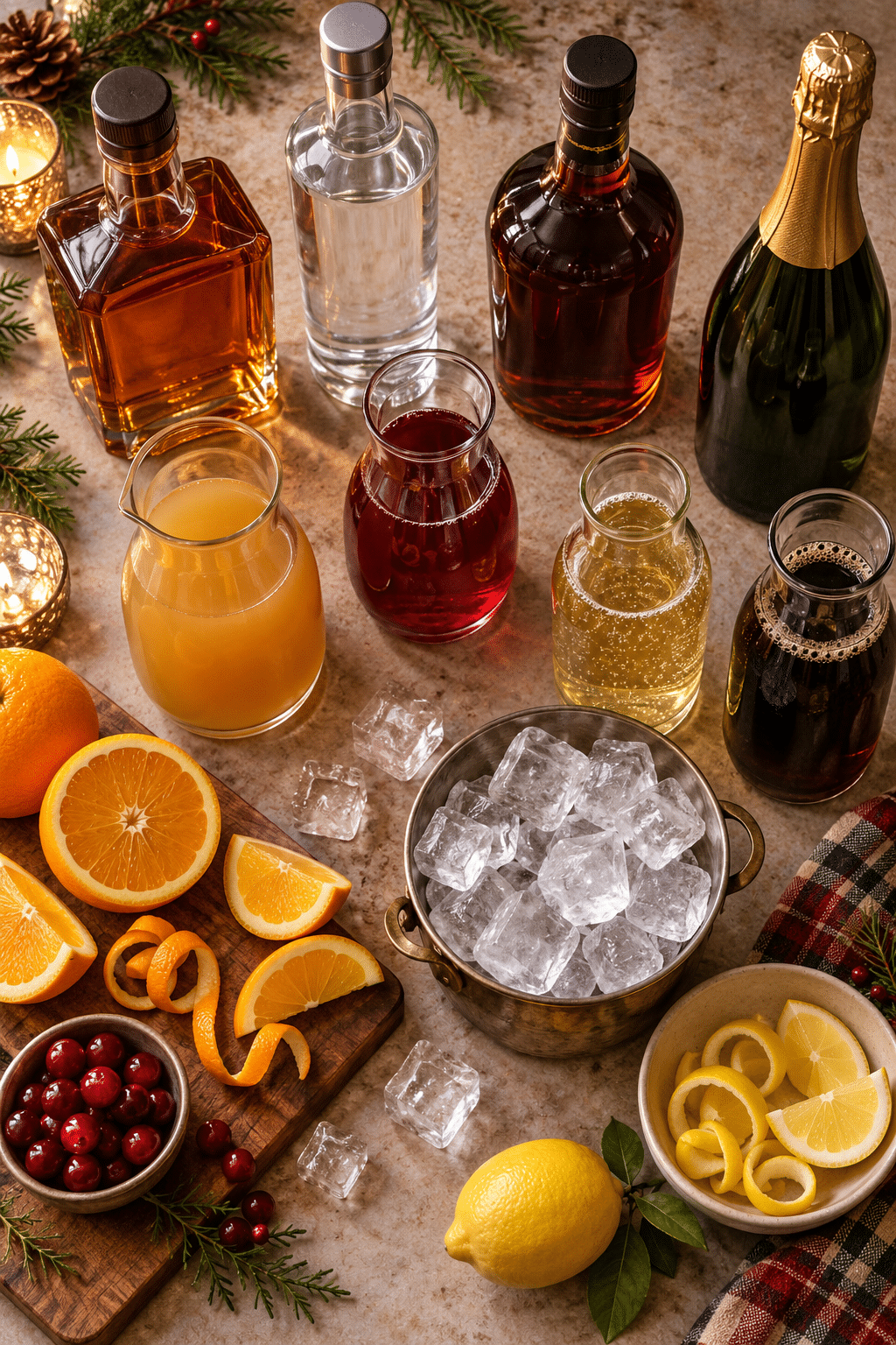 2 ingredient holiday cocktails ingredients with chilled spirits and mixers