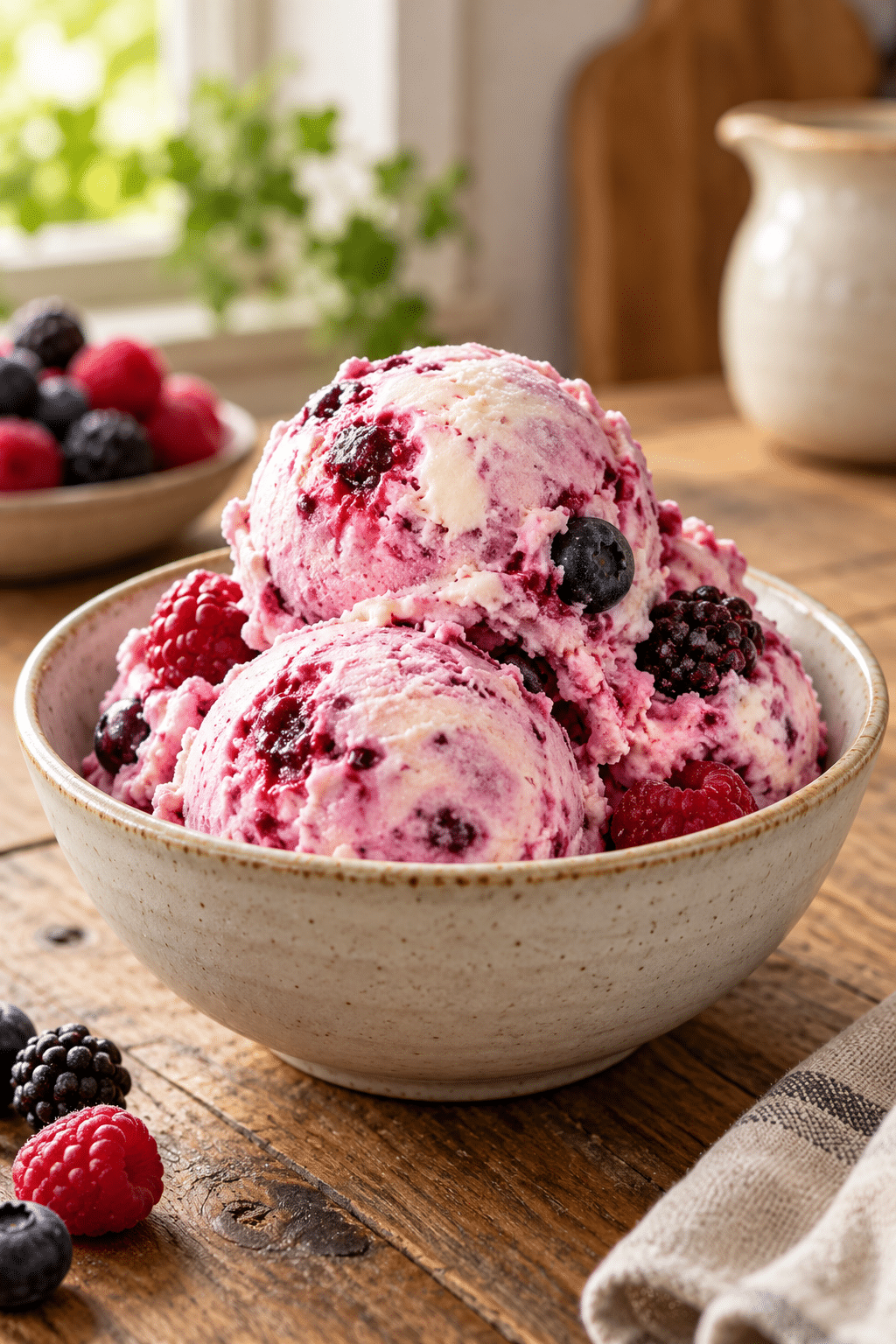 blending frozen berries and cream for homemade ice cream