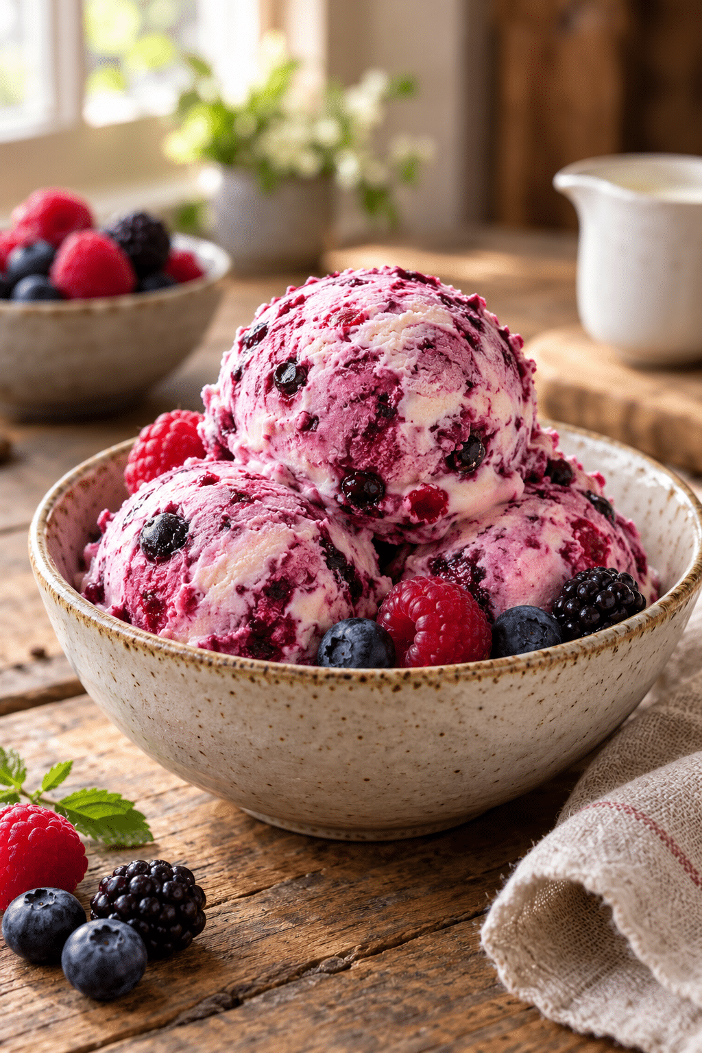 scoops of homemade berry ice cream
